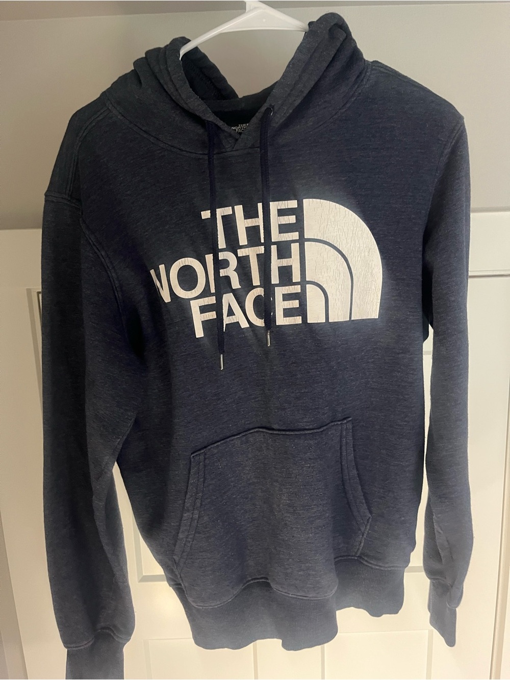 The North Face Men's Navy Crewneck Hoodie with White Logo